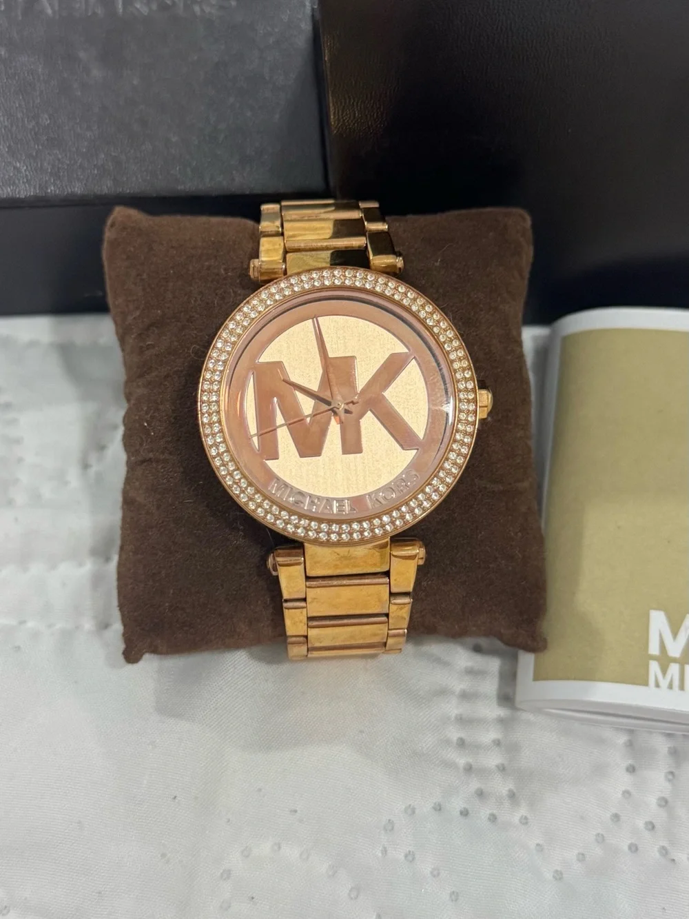 Michael Kors Rose Gold Logo Crystal Bezel Bracelet Watch